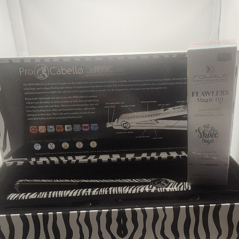 ProCabello Hair Straightener Zebra Print Royale Flawless Magic Oil Hair Serum